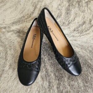 Neiman Marcus Silex Napa Leather Woven Braided Black Flats Shoes